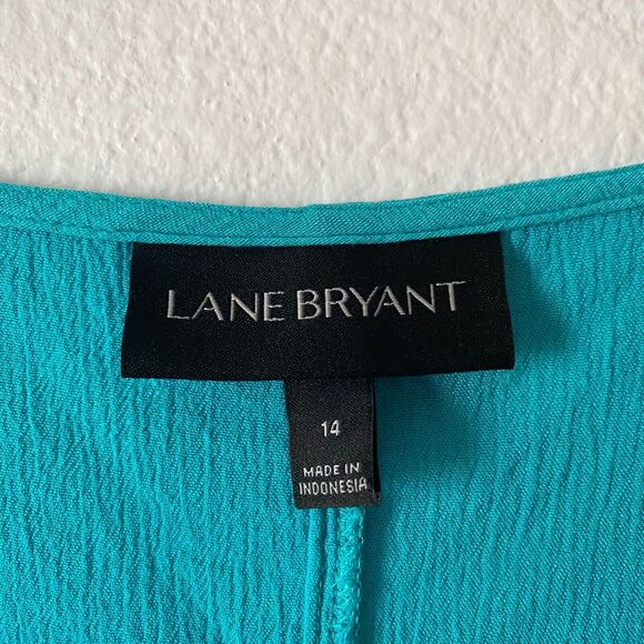 Lane Bryant Women's Tunic Teal Sz 14 Flare Sleeve Squared Neck Rayon Blouse Top - Picture 2 of 11